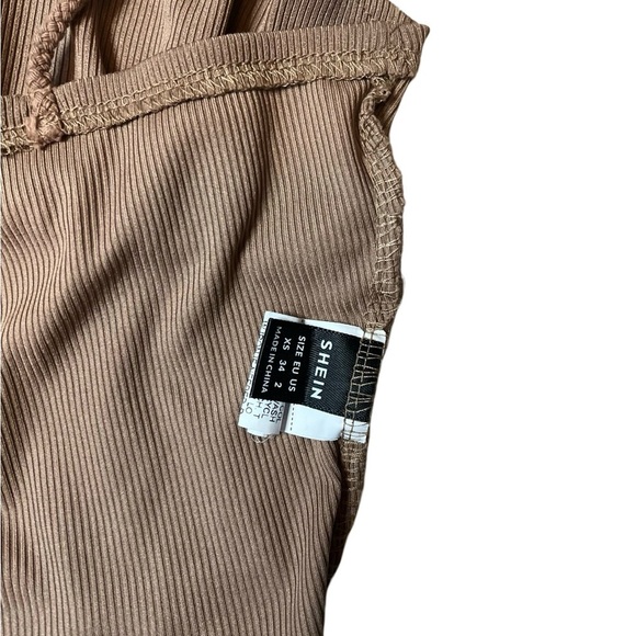 Shein Women’s Tan Ribbed Cottage Crop Top with Ruffle Hem - Picture 7 of 9